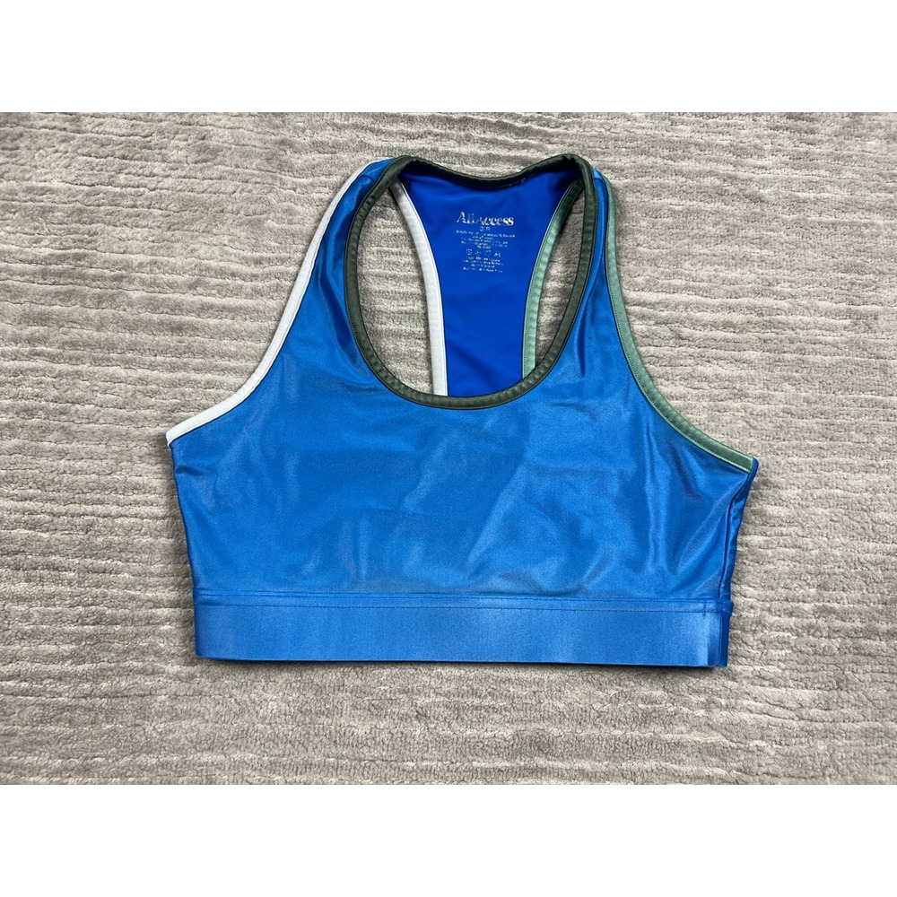 All Access Sports Bra Womens S Blue Front Row Racerback Metallic Contrast Trim